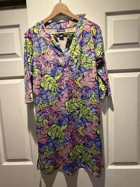 Upf 50 Yoke Neck 3/4 Sleeve CARIBBEAN JOE Mini Dress Sz Small